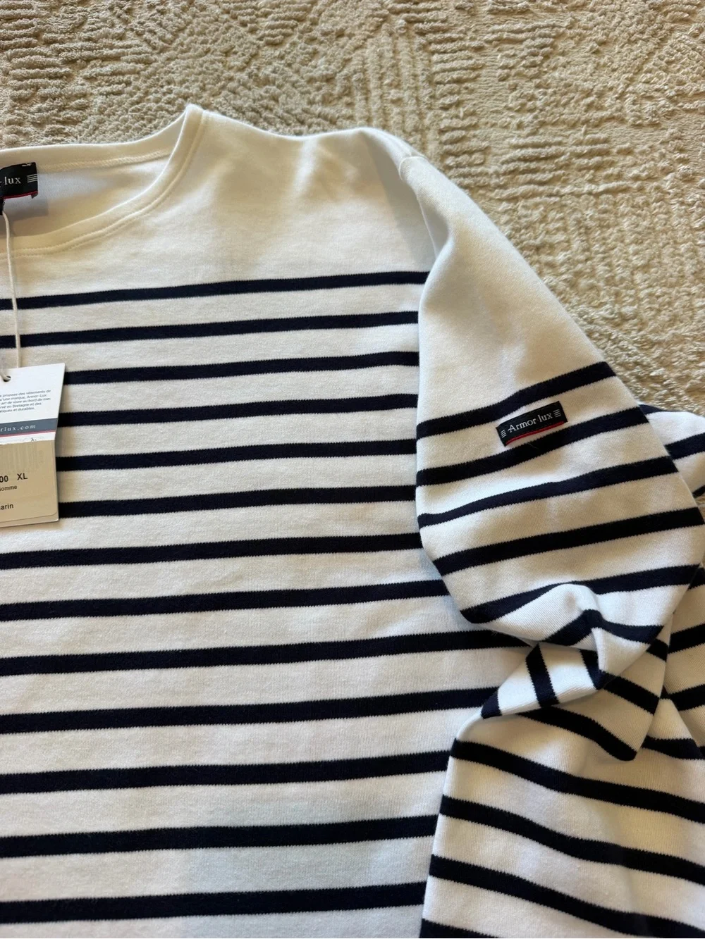 Armor-Lux Amiral Breton Stripe Long Sleeve Shirt XL White Navy 100% Cotton